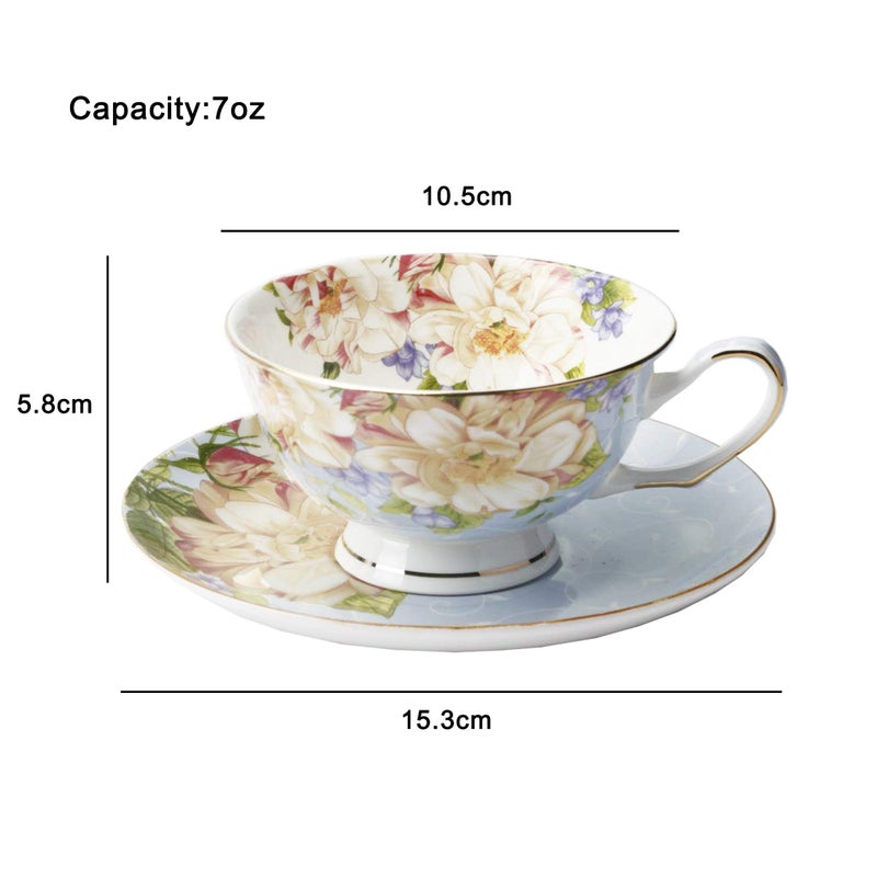 JinGlory Blue Tea Cup,Floral Tea Cup and Saucer Set,Bone China Tea Set,Coffee Cup,Tea Set for Adults/Friends/Women/Men,7OZ - Image 4